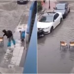 μαθητής διασχίζει δρόμο με καρέκλες