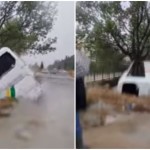 Κακοκαιρία Βόλος: Η στιγμή που η γη «καταπίνει» λεωφορείο στον Κραυσίδωνα