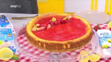 Cheesecake με ανθότυρο και μαρμελάδα φράουλας