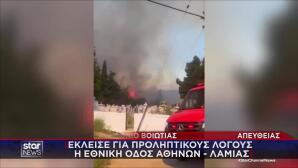 Φωτιά Στη Βοιωτία: Έκλεισε η Εθνική Οδός Αθηνών - Λαμίας