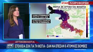 Φωτιά στην Αττικοβοιωτία: Ενέργεια ίση με 6 ατομικές βόμβες