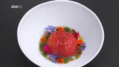 Ντομάτα Σε Escabeche Και Γαλάκτωμα Μπακαλιάρου