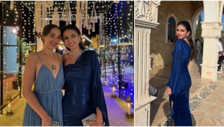 Ιφιγένεια Τζόλα: Η εμφάνισή της στην Κύπρο, με maxi μπλε φόρεμα μ' έναν ώμο