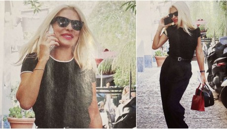 Eλένη Μενεγάκη: Με total black look και λευκά sneakers στη Βουκουρεστίου