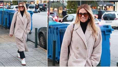 Έλλη Κοκκίνου: Με bouclé παλτό στην αγορά της Γλυφάδας