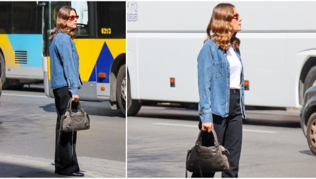 Βίκυ Καγιά: Με casual εμφάνιση στο κέντρο & δερμάτινη Balenciaga handbag