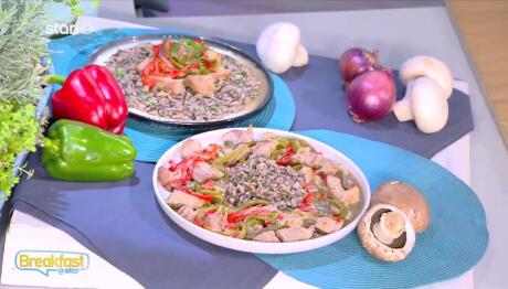 Συνταγή για χοιρινή τηγανιά με μανιτάρια ραγού