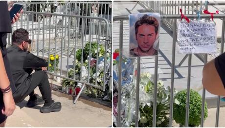 Με σκυμμένο κεφάλι Ο Τσαλίκης στο μνήμα του Μαζωνάκη