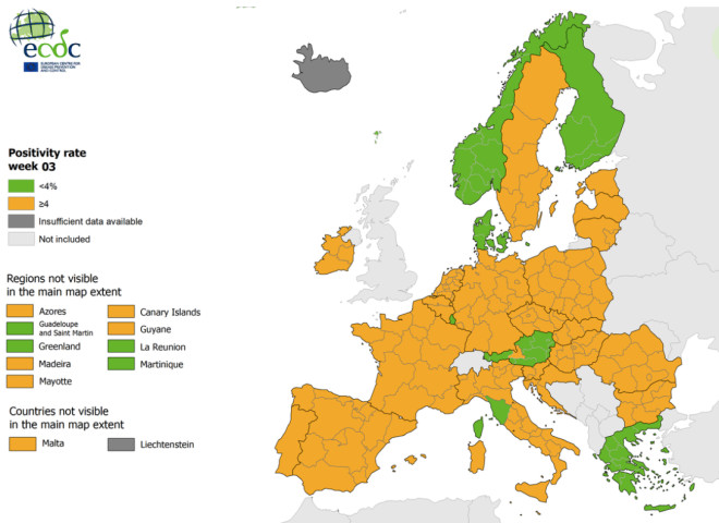 χάρτης Ευρώπης για κορωνοϊό