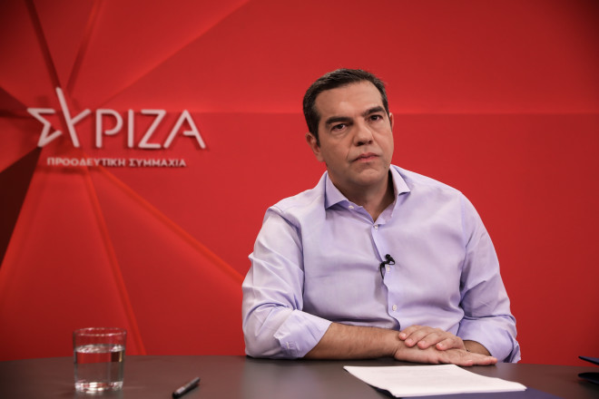Ο Αλέξης Τσίπρας κατά τη συνέντευξη τύπου από τα γραφεία του ΣΥΡΙΖΑ- φωτογραφία Eurokinissi