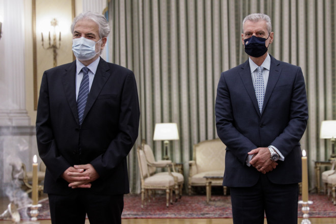 H τελετή ορκωμοσίας της ηγεσίας του υπουργείου Κλιματικής Κρίσης και Πολιτικής Προστασίας- φωτογραφία ΙΝΤΙΜΕ