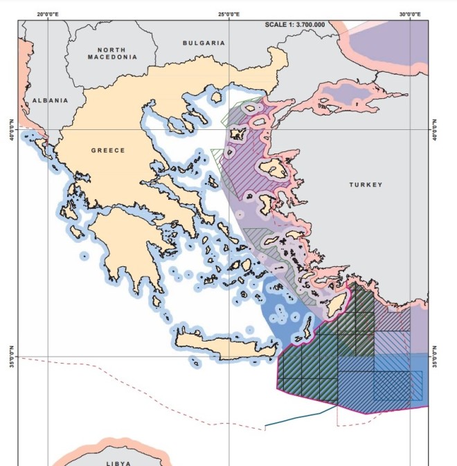 O χάρτης με τις διεκδικήσεις της Τουρκικής Εταιρείας Πετρελαίου (TPAO) 