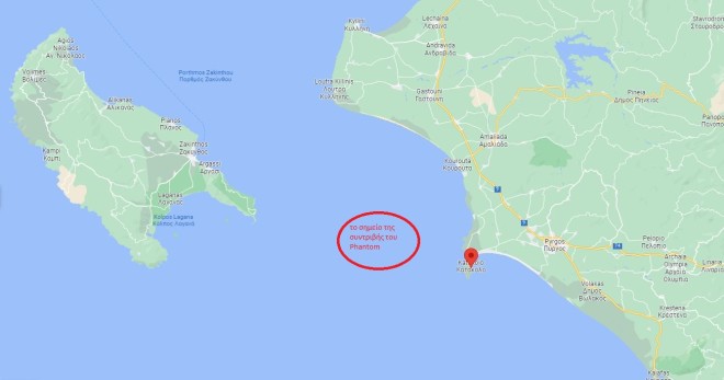 Το σημείο όπου κατέπεσε το μαχητικό αεροσκάφος στην παραθαλάσσια περιοχή της Ανδραβίδας/ Google maps
