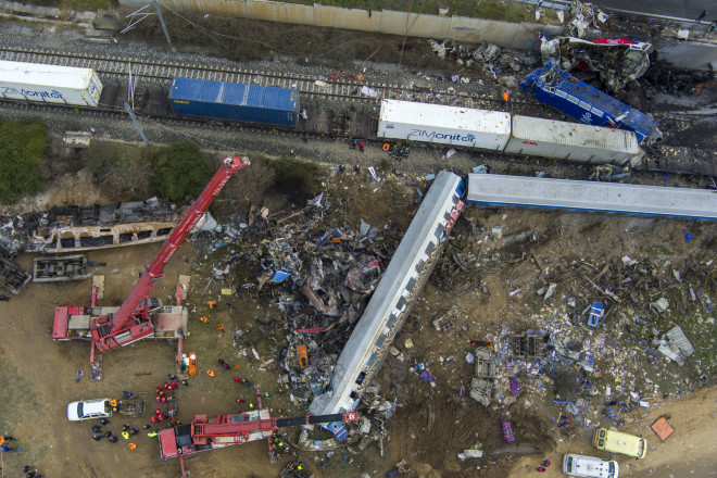 Εικόνα από drone- To σημείο της τραγωδίας στα Τέμπη/ Eurokinissi