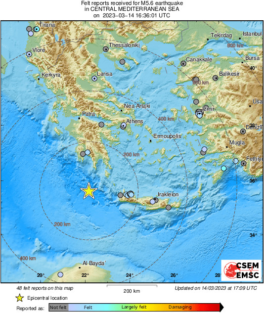 Η μέτρηση του Ευρωμεσογειακού Ινστιτούτου για τον σεισμό στα Κύθηρα