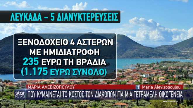 Λευκάδα: Το κόστος για 5 διανυκτερεύσεις με ημιδιατροφή  