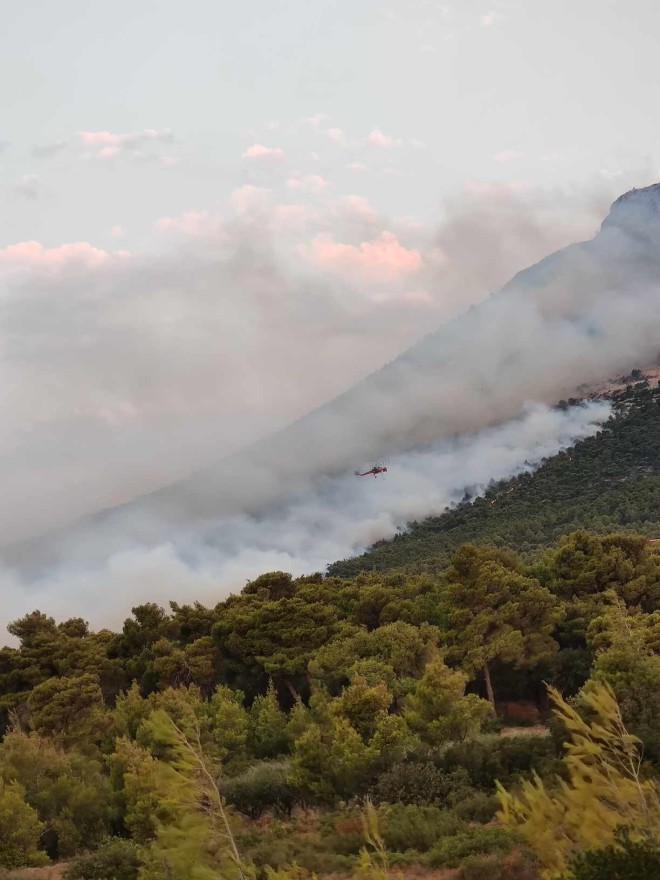 Σκληρή μάχη δίνουν οι πυροσβεστικές δυνάμεις για να περιορίσουν το πύρινο μέτωπο στην Πάρνηθα