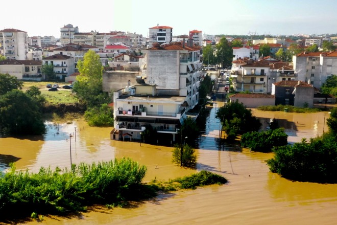 Πανοραμική εικόνα από τον πλημμυρισμένο Άγιο Θωμά/ ΙΝΤΙΜΕ Κυδωνάς Γιώργος