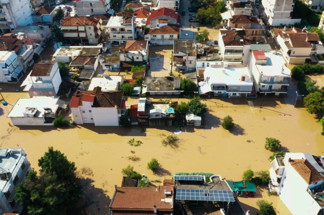 Πανοραμική εικόνα από τον πλημμυρισμένο Άγιο Θωμά/ ΙΝΤΙΜΕ Κυδωνάς Γιώργος