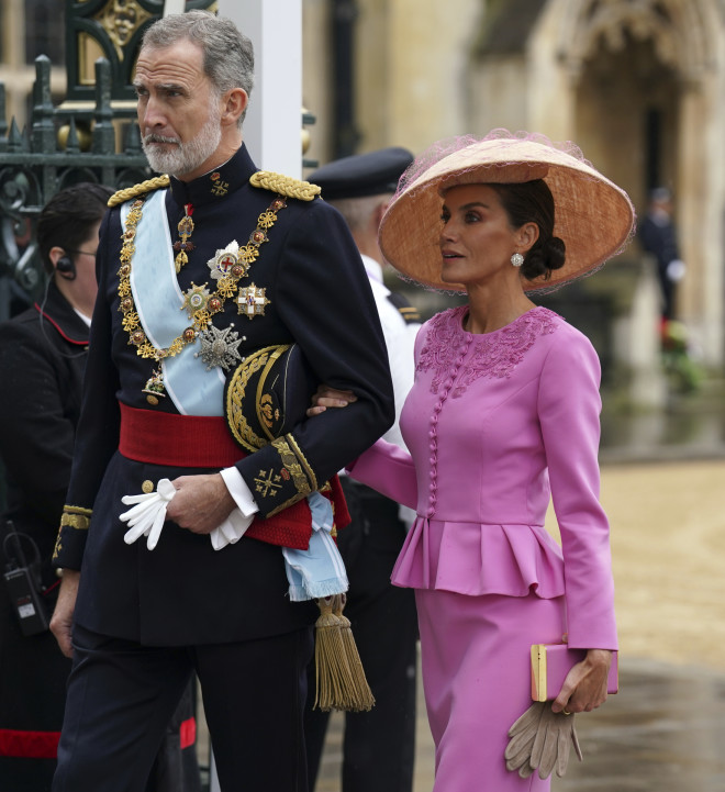 Βασιλιάς Φελίπε και βασίλισσα Λετίθια στη στέψη του βασιλιά Κάρολου, τον Μάιο του 2023/ (Andrew Milligan/Pool via AP)
