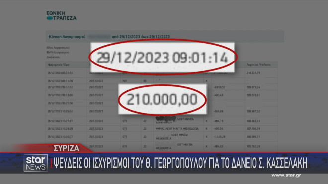 Το έμβασμα 210. 000 ευρώ του Στ. Κασσελάκη ο οποίος διαψεύδει τους ισχυρισμούς του Θ. γεωργόπουλου   