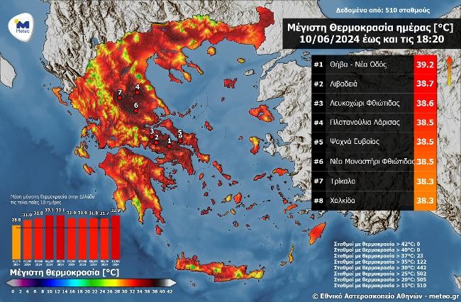 Kαύσωνας: Περιοχές με υψηλότερες θερμοκρασίες τη Δευτέρα 10/6