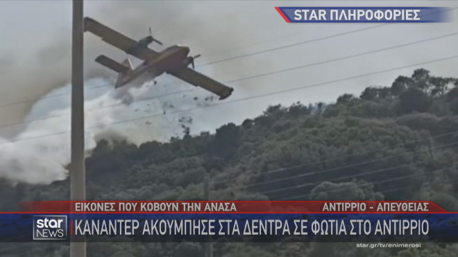 Ναύπακτος: Το Canadair αμέσως μετά την πρόσκρουση σε δέντρο      