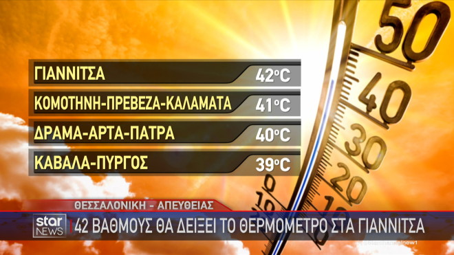 Οι υψηλότερες θερμοκρασίες την Πέμπτη 18/7/2024