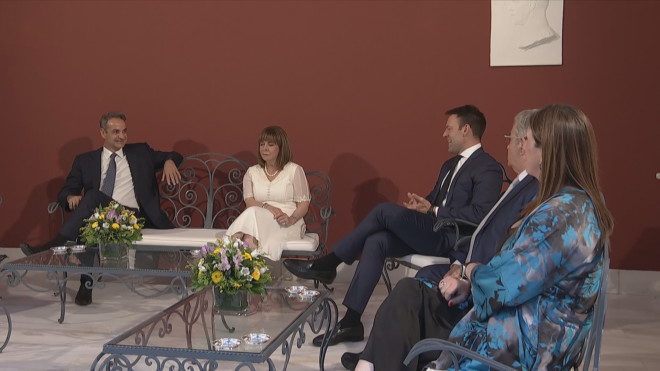 Κυριάκος Μητσοτάκης και Στέφανος Κασσελάκης στη δεξίωση της Προέδρου της Δημοκρατίας    