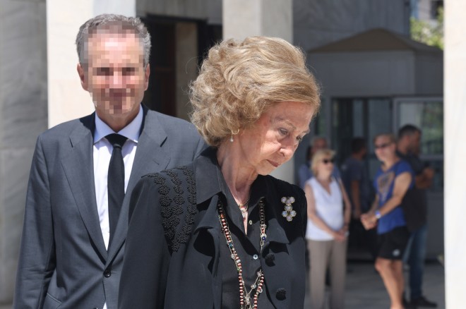 Queen Sofia of Spain at the funeral of Michel de Grèce