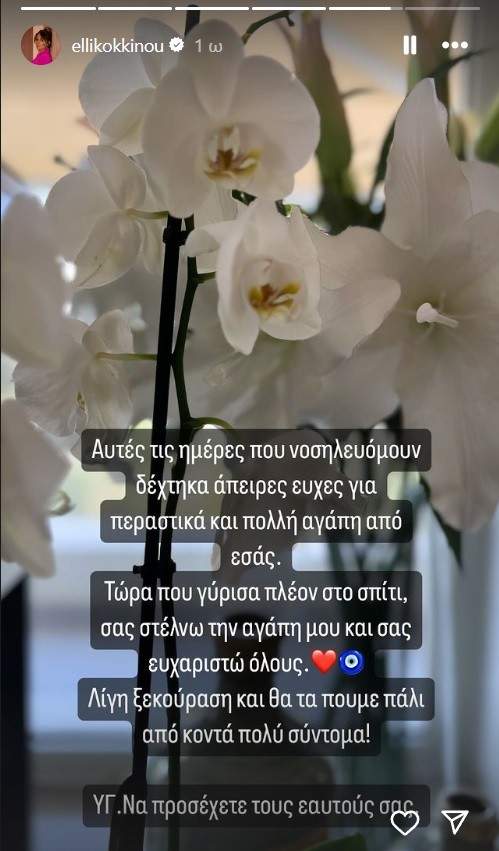 Έλλη Κοκκίνου: Η πρώτη ανάρτηση μετά το εξιτήριο από το νοσοκομείο