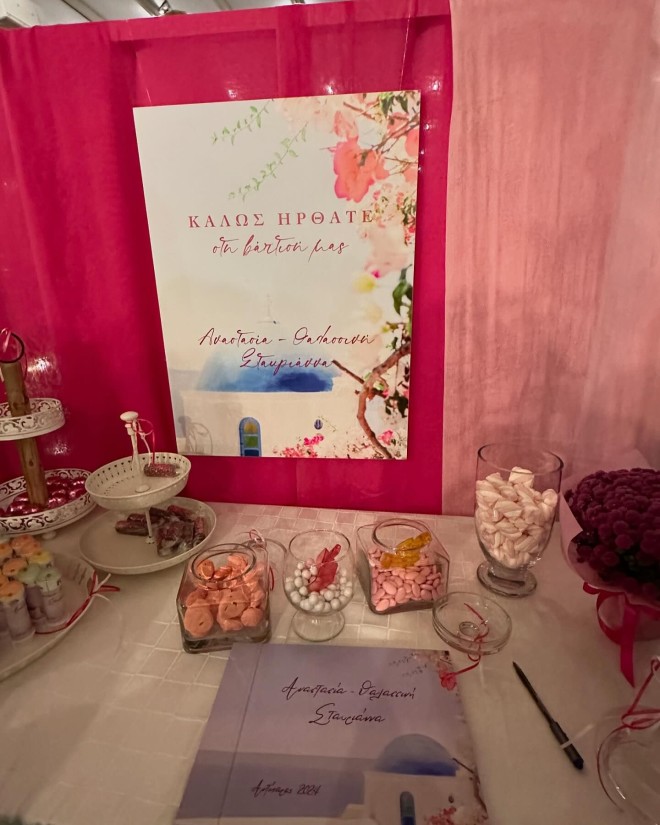 O στολισμός και το candy bar στη βάπτιση των διδύμων Γεώργιζα- Βούσουλα/ instagram
