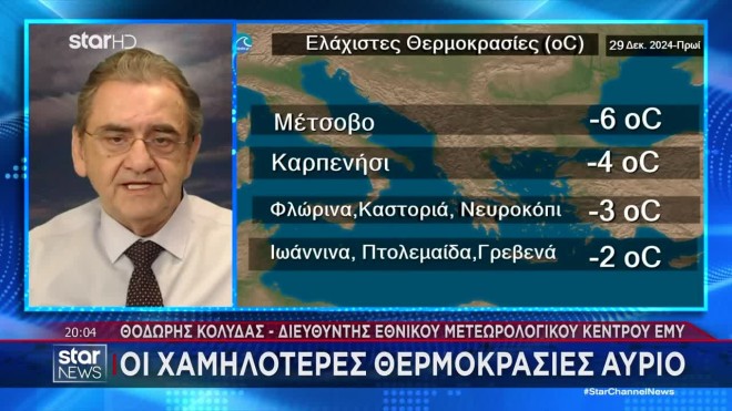 Οι χαμηλότερες θερμοκρασίες για αύριο 29/12
