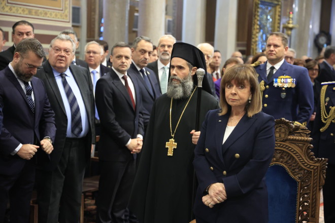 Σακελλαροπούλου, Μητσοτάκης, Ανδρουλάκης, Χαρδαλιάς, Δούκας στη δοξολογία