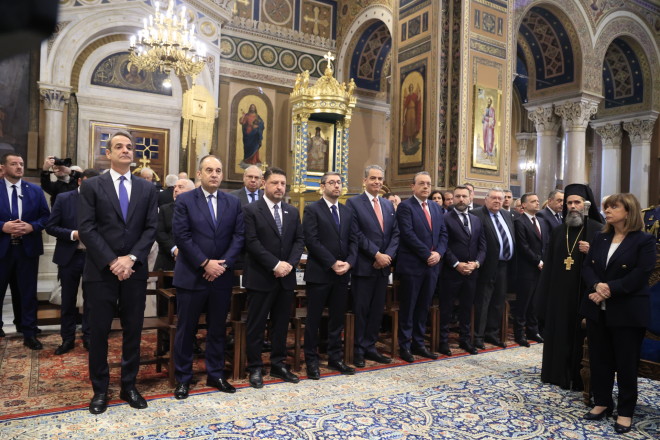 Σακελλαροπούλου, Μητσοτάκης, Ανδρουλάκης, Χαρδαλιάς, Δούκας στη δοξολογία