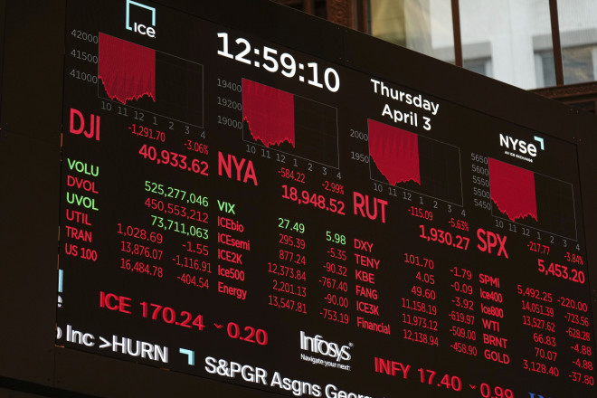 H Wall Street βίωσε μία από τις δραματικότερες μέρες της μετά την ανακοίνωση της επιβολής δασμών από τον Ντόναλντ Τραμπ - ΑP Images