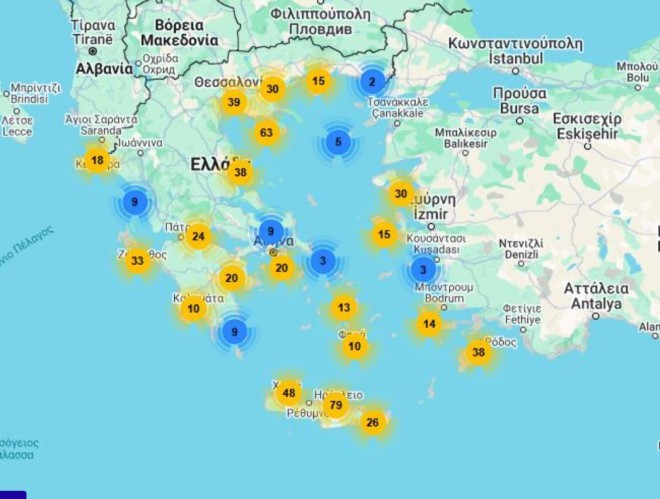 Ο χάρτης με τις Γαλάζιες Σημαίες στην Ελλάδα