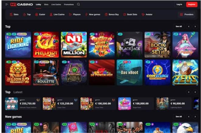 κατάλογος παιχνιδιών του Ν1 casino που περιλαμβάνει τα νέα και κορυφαία παιχνίδια