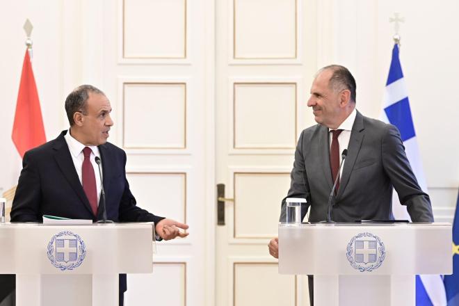 Οι Υπουργοί Εξωτερικών Ελλάδας και Αιγύπτου στις κοινές δηλώσεις τους  