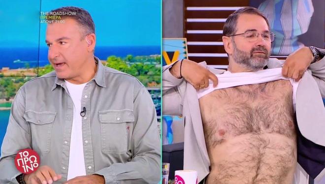 Σταύρος Μπαλάσκας: Έδειξε στον «αέρα» το στήθος του - Η συγγνώμη του Λιάγκα