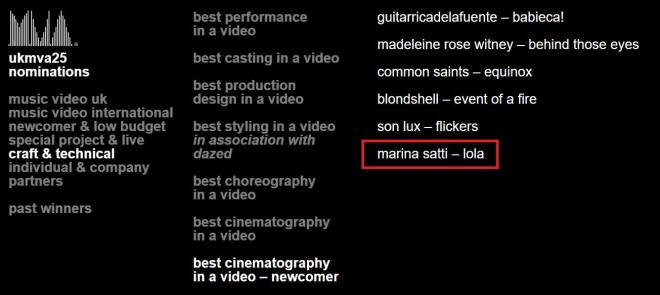 Η Μαρίνα Σάττι υποψήφια στα UK Music Video Awards 2025