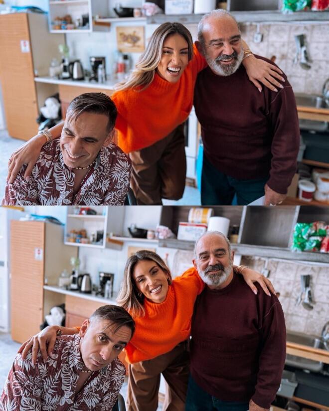 Οι πόζες της Αθηνάς Οικονομάκου με τους συνεργάτες της / Πηγή: Instagram athinao1konomakou