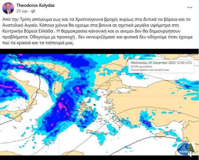 Καιρός: Η ανάρτηση του Θοδωρή Κολυδά 