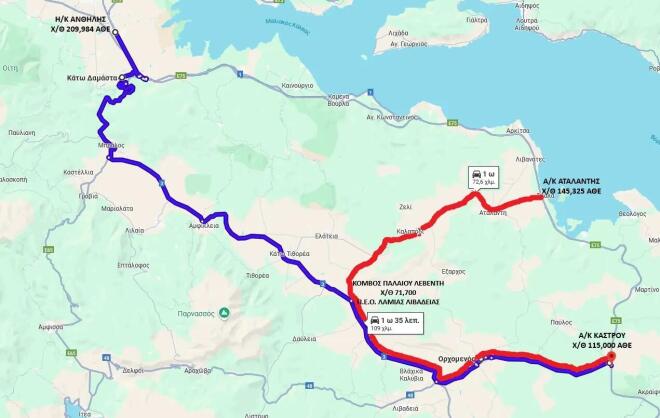 O χάρτης με το μπλόκο των αγροτών στο Κάστρο Βοιωτίας