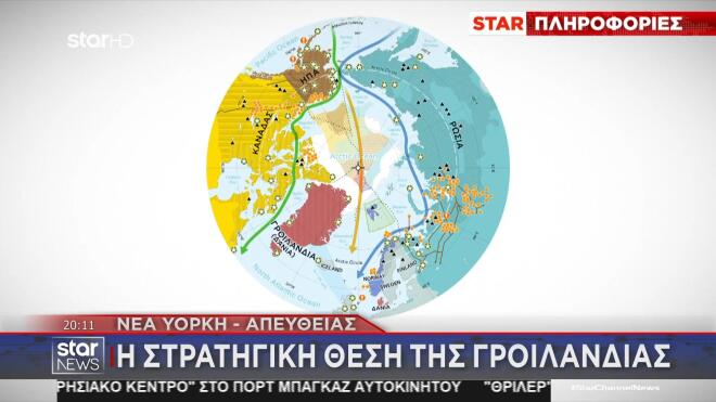 Η κάτοψη με τη στρατηγική θέση της Γροιλανδίας στον παγκόσμιο χάρτη