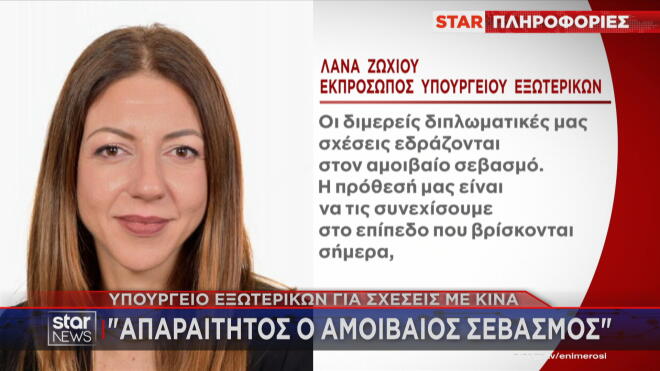 Η δήλωση της εκπροσώππυ του ΥΠΕΞ Λάνας Ζωχιού για τις σχέσεις Ελλάδας - Κίνας  