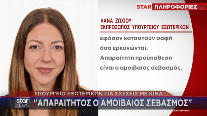 Η δήλωση της εκπροσώππυ του ΥΠΕΞ Λάνας Ζωχιού για τις σχέσεις Ελλάδας - Κίνας