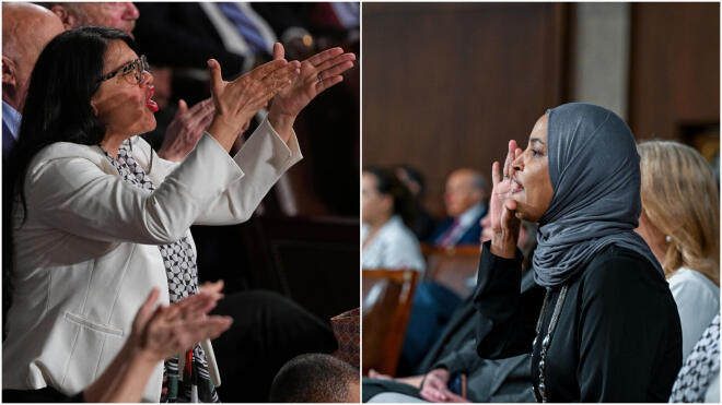 Οι Ρασίντα Τλαΐμπ και Ιλχάν Ομάρ αποδοκιμάζουν τον Αμερικανό πρόεδρο Ντόναλντ Τραμπ / Φωτογραφίες: Ap images