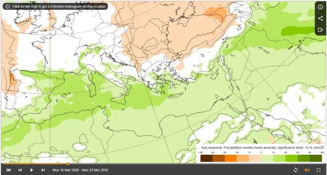 Καιρός: Η πρόγνωση έως 23/3 - Οι πιθανότητες βροχής και οι θερμοκρασίες