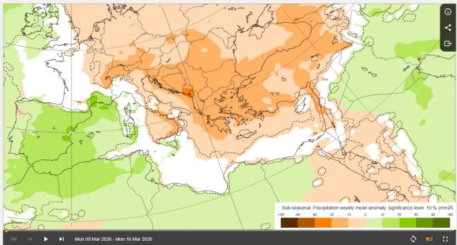 Καιρός: Η πρόγνωση έως 23/3 - Οι πιθανότητες βροχής και οι θερμοκρασίες